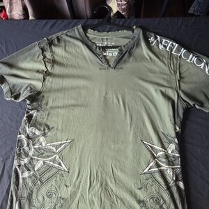 Affliction Men's Green V Neck Graphic T-Shirt